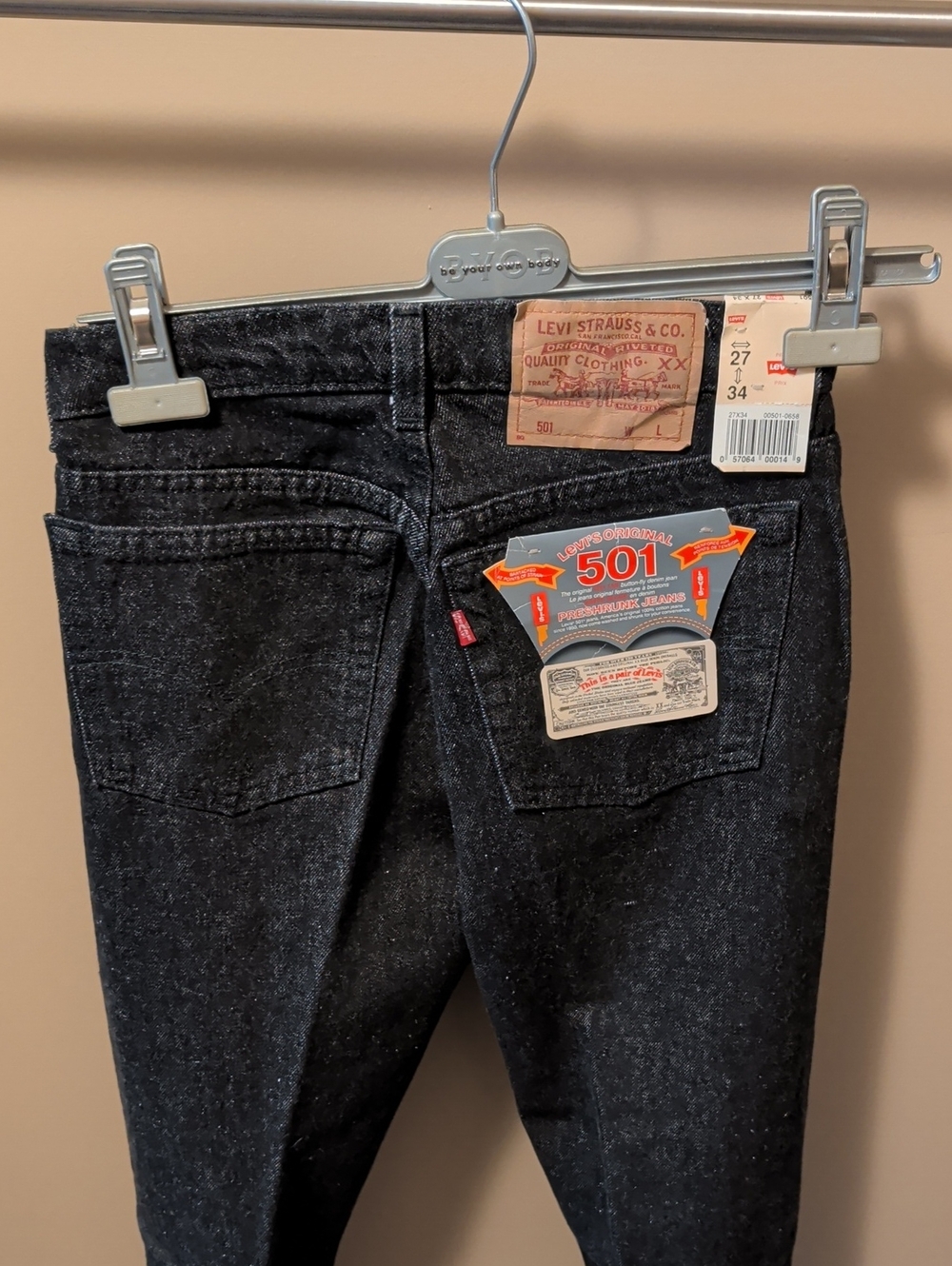 Vintage Dead Stock Levi's 501 Straight Men's Black Washed Jeans